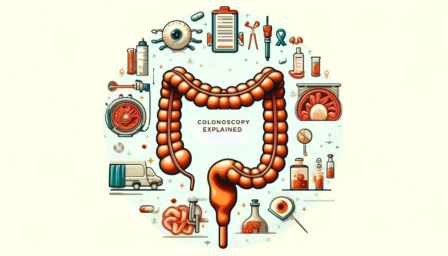 Illustration of colonoscopy procedure highlighting preparation, sedation, and recovery phases, emphasizing cancer prevention.