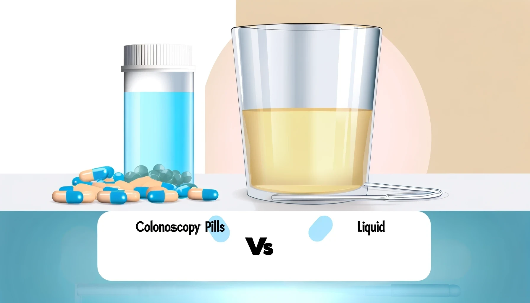 Visual comparison between colonoscopy prep pills and liquid highlighting ease of use and volume