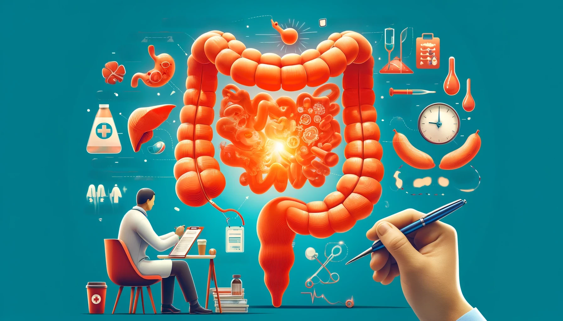 Illustrative overview of managing colon cancer recurrence, highlighting risk factors like lifestyle choices and pathologic characteristics, with a focus on early detection strategies.